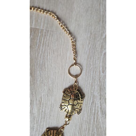 Vintage Anne Klein Gold Tone Turtle Chain Belt Lion Head Logo Charm Runway 80s main image 4